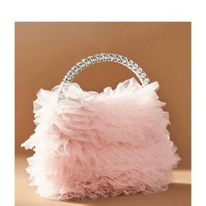 Badgley Mischka Jewel Jazzie Layered Tulle Pouch Clutch Pink Ruffled Handbag
